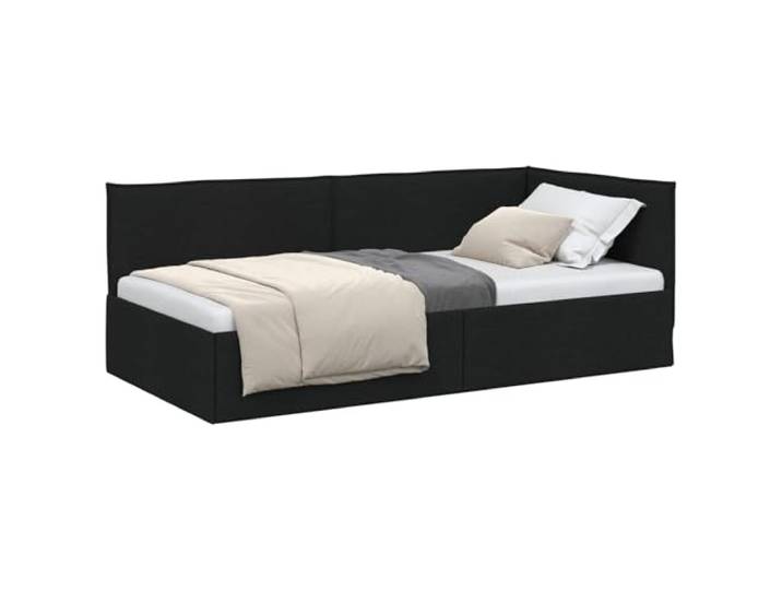 PUGYNBK Eckbettgestell in Schwarz, 90 x 190 cm, Stoff L-Design, platzsparend, Schlafsofa, verstellbares Kopfteil, robustes Sperrholz