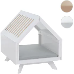 Schlafhütte HWC-Q65, für Haustiere Katzen-/Hundebett Tierhaus Holz FSC® 58x50x60cm ~ weiß, Kissen grau