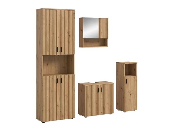 xonox.home – 4 TLG. Badmöbel-Set Mone 180x192x30 cm in Korpus und Front Artisan Oak Nachbildung – Zeitgemäße Kombination für Dein Bad – funktional, hell & modern