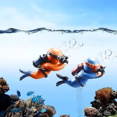 Inspire Select Floating Aquarium Ornament Decorative Fish Tank Diver Figurine For Home Aquariums & Tanks 2pcs