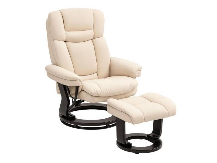 FELIXLEO Relaxsessel Relaxsessel mit Fußhocker verstellbarer Sessel Kunstleder Cremeweiß (1-St)
