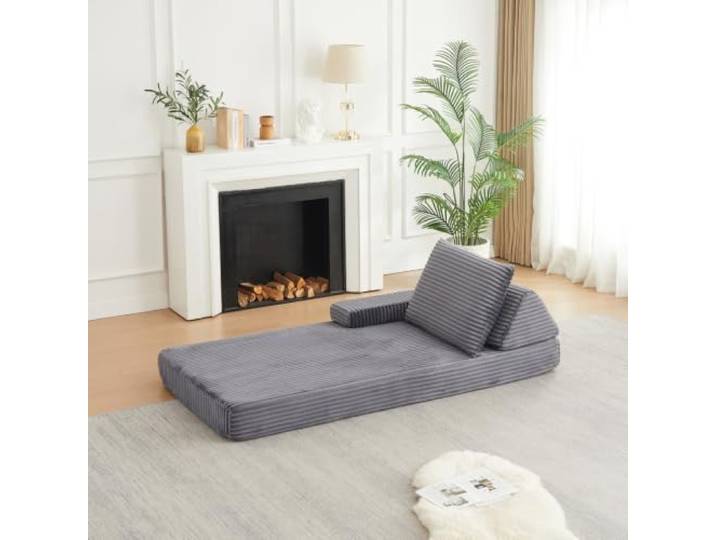 XINGNING Cord-Sofa Dreiecksrückenlehnen modular kombinierbar abnehmbare Armlehnen verlängerte Sitzkissen ideal für Wohnzimmer Lounge (Grey + Corduroy + 1 Seat + Modern)