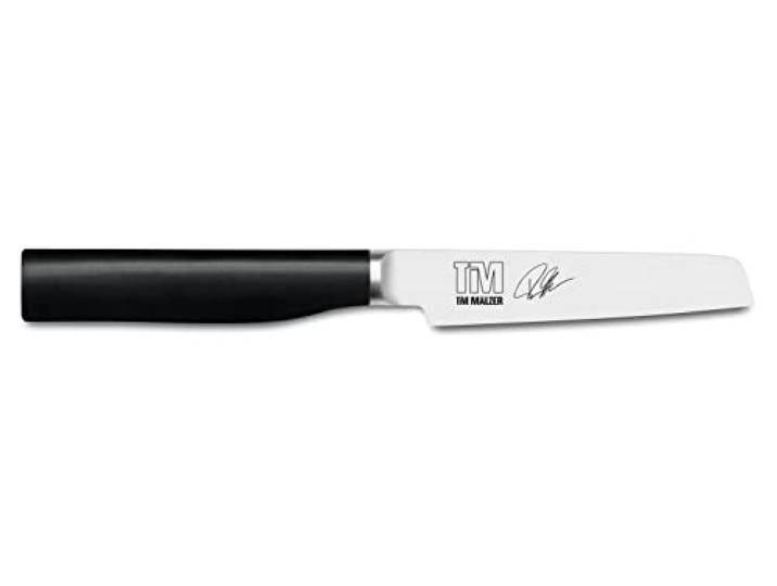 KAI Tim Mälzer Kamagata japanisches Officemesser 9,5 cm Klingenlänge - rostfreier 4116 Edelstahl geschmiedet - 56 (±1) HRC - polierter POM Griff - Gemüsemesser - Made in Japan