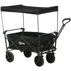 Outsunny Bollerwagen Faltbar, Transportwagen mit Sonnendach, Griff, Schwarz