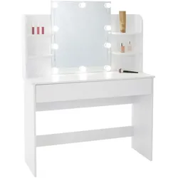 ECD Germany Schminktisch LED Spiegel 108x40x140 cm Weiß MDF Modern Kosmetiktisch Make-up Tisch