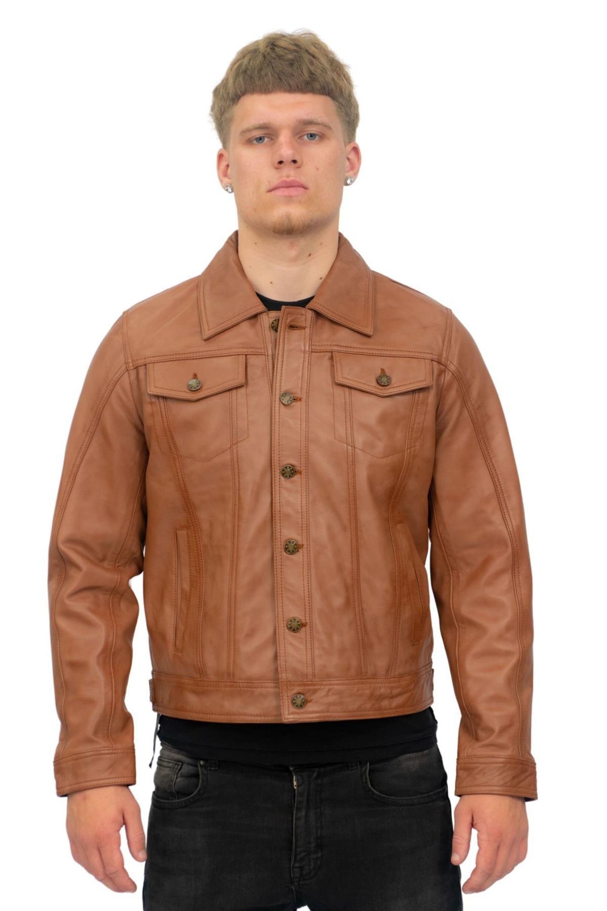 Retro-Truckerjacke aus Leder für Herren – Constantine