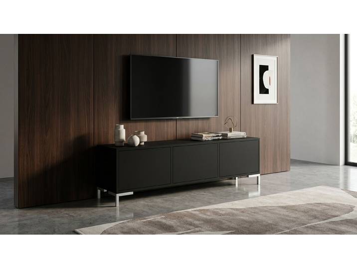 Schwarzes Lowboard mit Schubladen – kostenlose Holzmuster MDF Lackiert Tiefs­chwarz RAL&nbsp;9005
