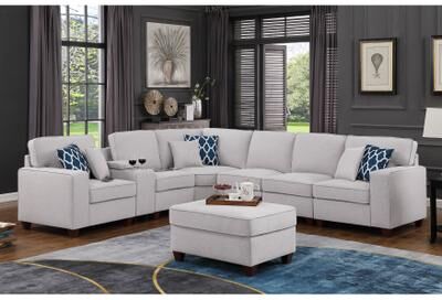 Modern Upholstered Sectional Sofa with Ottoman by GDFStudio