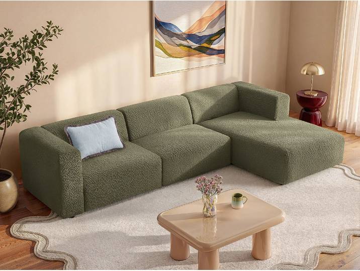 Modulares Ecksofa rechts aus Chenille-Stoff in Grün - TORISO