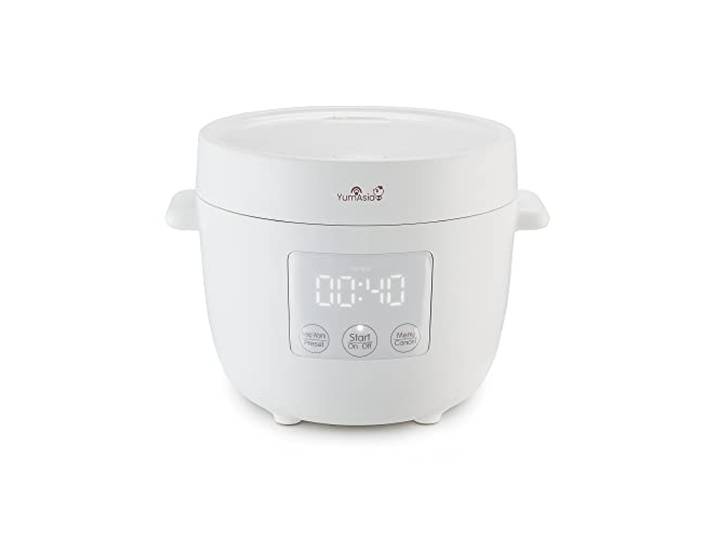 Yum Asia Tsuki Mini Reiskocher - Pebble White - 2,5 Tassen Shinsei-Keramikschale, Advanced Fuzzy Logic, 5 Reiskochfunktionen, 2 Multicooker-Funktionen, 220–240V, EU-Stecker
