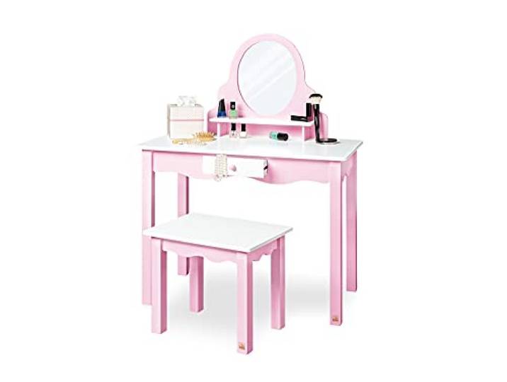 PINOLINO Kinderschminktisch Jasmin mit Hocker in Rosa/Weiß