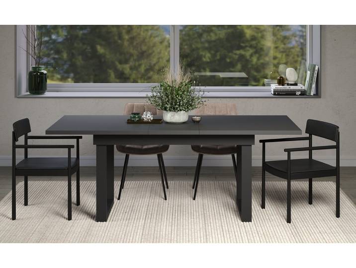 Esstisch Universal , ausziehbar , 160 (200) x 90 , Anthrazit / Schwarz