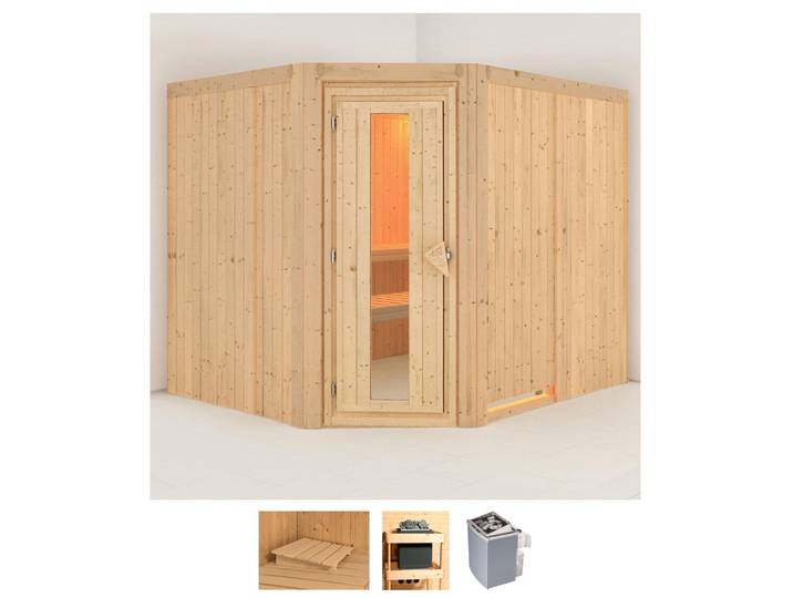 Sauna KARIBU Marit , beige (naturbelassen), Saunaofen, integrierte Steuerung, 9 kW, Saunen, Sauna, 9-kW-Ofen mit integrierter Steuerung
