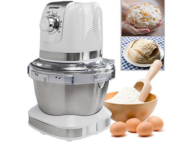 Syntrox Germany KM-600W Küchenmaschine Knetmaschine Mixer, Edelstahl-Behälter, 4 Liter, creme