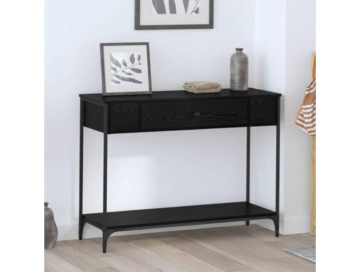 Konsolentisch Schwarz Eichen-Optik 100 x 34,5 x 75 cm mit Schubladen Spanplatte, Metallbeine, 2 Schubladen, 2 Regale, Landhausflair, Flur oder Wohnzimmer
