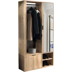 GARDEROBEN-SET Lena mit Spiegel, Sitzbank & Kleiderstange – 100/189/33 cm – Artisan Eiche