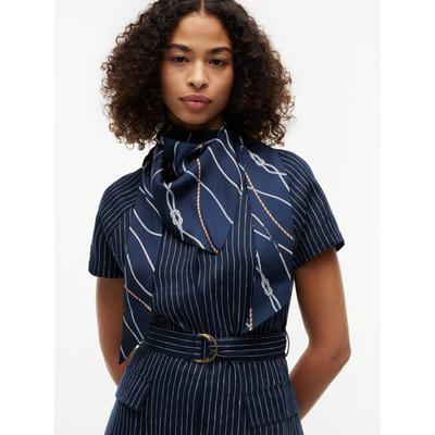 Modeschal TOMMY HILFIGER "TH NAUTICAL SILK TRIANGLE", Damen, yale navy, Web, Seide, bedruckt, Modetücher, aus reiner Seide mit Seil-Print