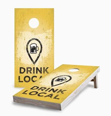 Skip's Garage Drink Local Corn Hole Board Set w Case & Lights