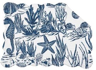 C&F Home Reef Shores Placemat Set of 6 Blue & White Seaside Pattern Coastal Nautical Cotton Reversible