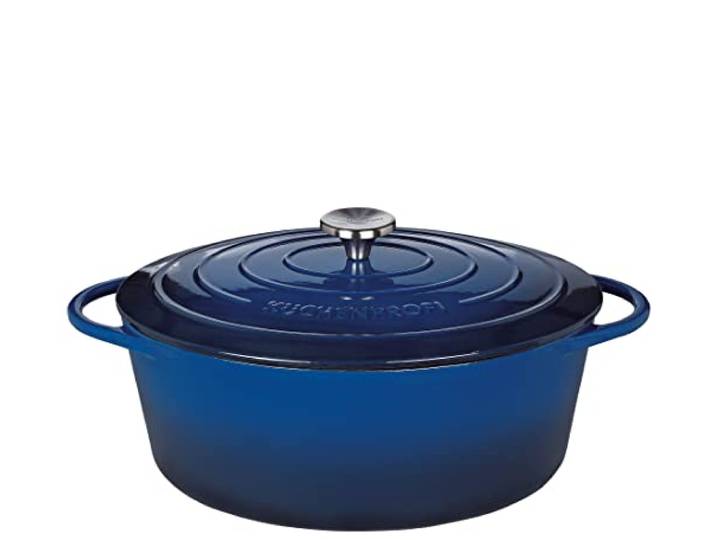 KÜCHENPROFI Gusseisen Bräter mit Deckel, blau/innen schwarz, 33 cm, Schmortopf, Auflaufform, Dutch Oven, Brotbacktopf, emailliert, für alle Herdarten(inkl. Induktion), zum Schmoren,Backen,Braten
