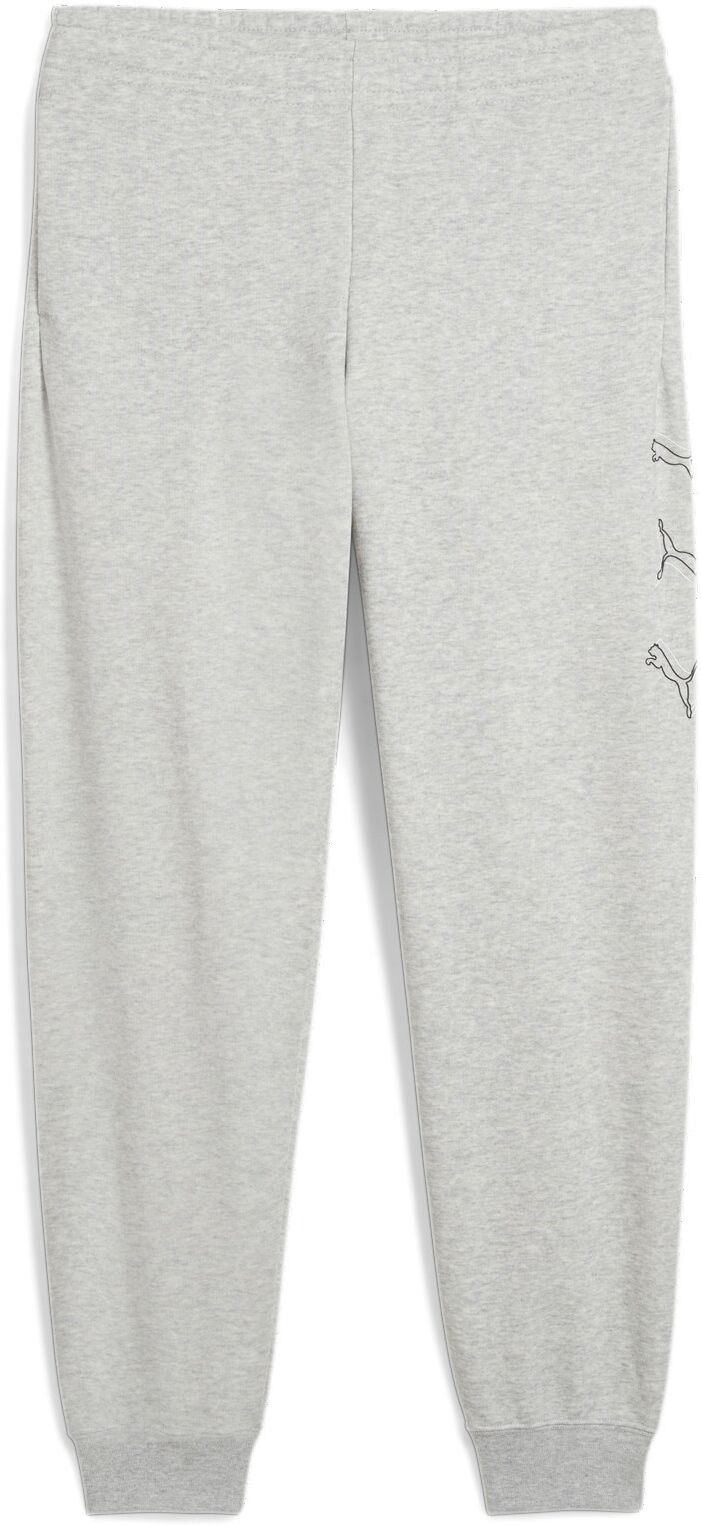 Trainingshose PUMA "ESS LOGO LAB EXECUTION SWEATPANTS TR B", Jungen, Gr. 128, N-Gr, grau (light gray heather), Sweatware, Obermaterial: 68% Baumwolle, 32% Polyester, bedruckt, regular fit normal, Hosen Trainingshose, sportlicher Stil, für Jugendliche, mit
