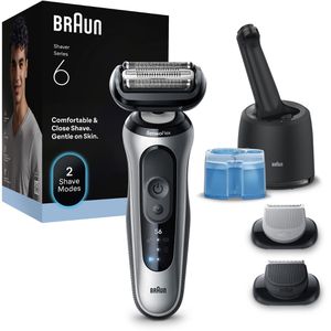 Braun Elektrorasierer Series 6, 62-S7650cc, silber, Wet&Dry, mit 2 Aufsätzen, 7 Kammaufsätzen & Reinigungsstation