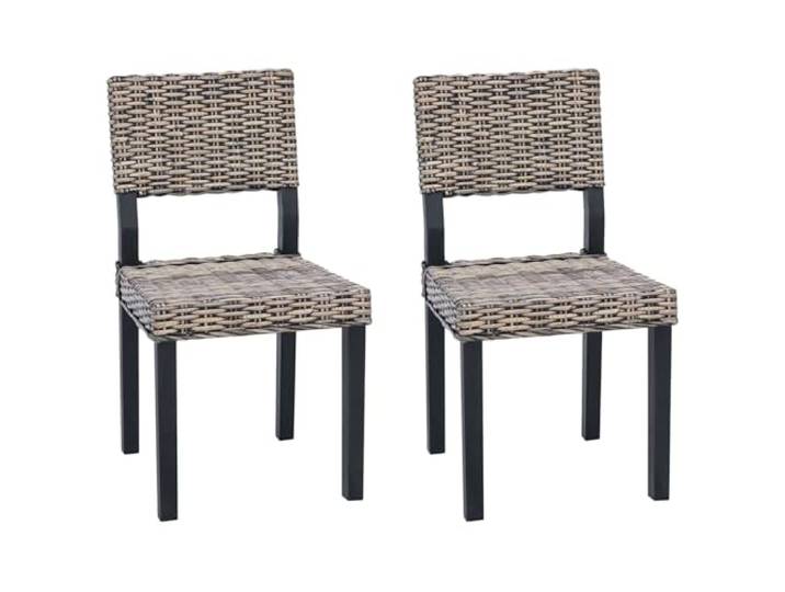 POUFGDR Esszimmerstuhl GENDT, 2 Stück, Rattan, Kubu, schwarz gebleicht Kirschholz massiv, hohe Rückenlehne, integrierte Fußstütze, 136 kg, pflegeleicht
