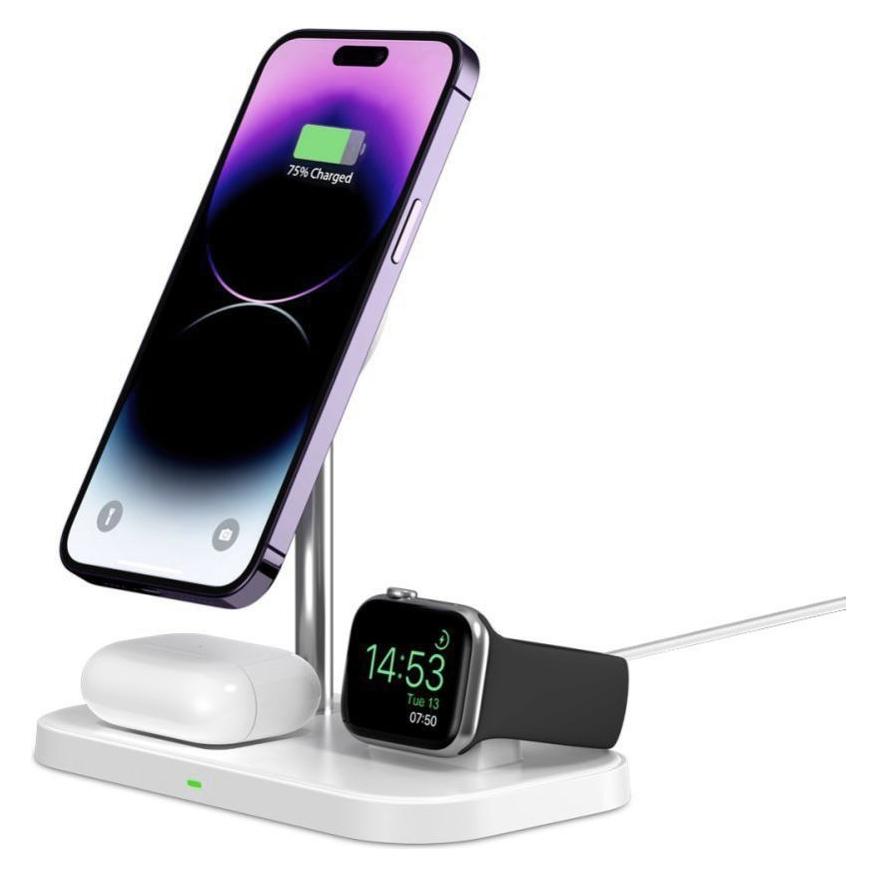 Tech-Protect Ladegerät Kabelloses Ladegerät MagSafe Qi15W A22 3in1 magnetisches kabello (15 W) (THP1692)