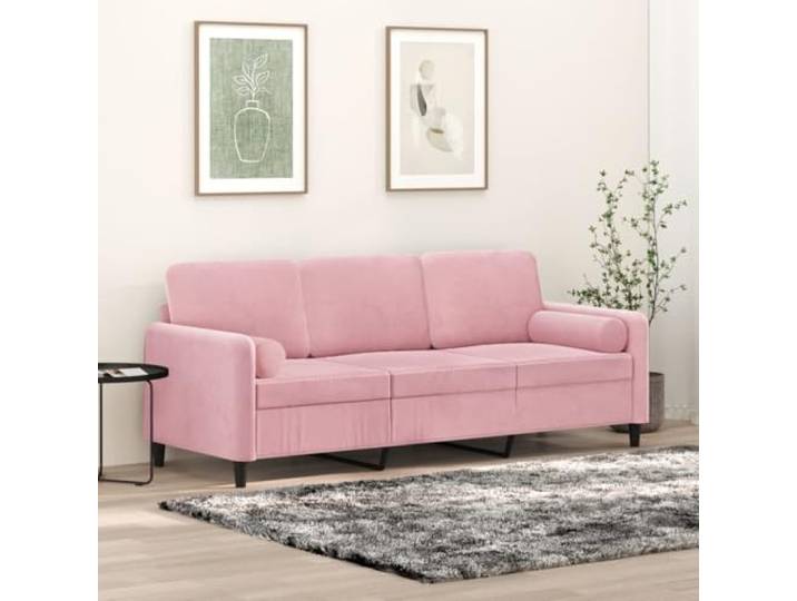 HEFZGDB Modernes 3-Sitzer-Sofa mit Zierkissen in Rosa 180 cm Samtstoff – Robuste Metallkonstruktion und abnehmbare Bezüge für langlebigen Komfort und einfache Reinigung, weiche