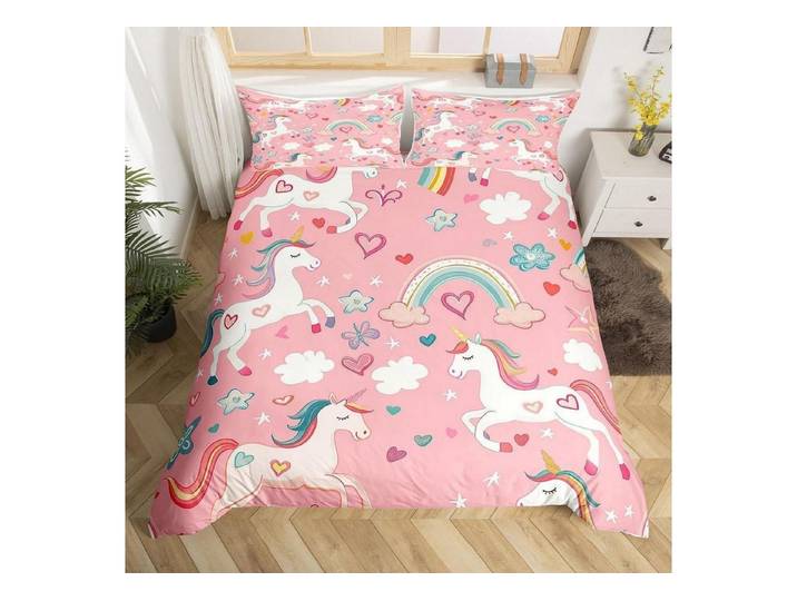 LuxusKollektion Kinderbettwäsche Bettwäsche-Set Einhorn Regenbogen 220x240cm