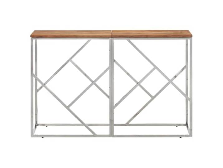 GPUTYGHN Konsolentisch Silbern Edelstahl und Massivholz Akazie Flurtisch,schmutzabweisende Oberfläche,stabile Tischplatte,modernes Design,Unikat