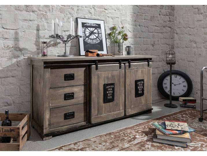 Sideboard Mango 150x45x80 grau lackiert RAILWAY #200