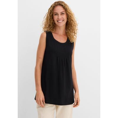 Longtop BONPRIX "Long-Top", Damen, Gr. 36/38 (S), schwarz, Jersey, Obermaterial: 100% Baumwolle, unifarben, loose fit Po-bedeckend, Rundhals, Tops, mit elegantem Faltendetail, lockere Passform, reine Baumwolle