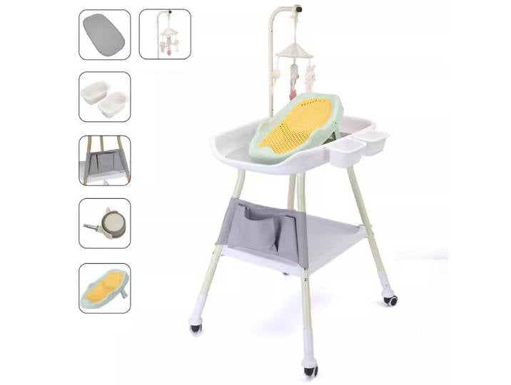 Table à langer 2 en 1 pour bain de bébé et couches pour bébé avec matelas à langer gratuit inclus et roues