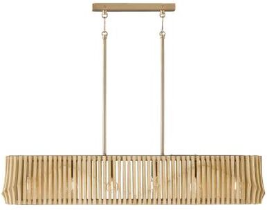 Capital Lighting "41"" W x 7.5"" H 6-Light Linear Chandelier in Matte Brass and Handcrafted Blonde Mango Wood - 41""W x 7.5""H x 7.75""E"