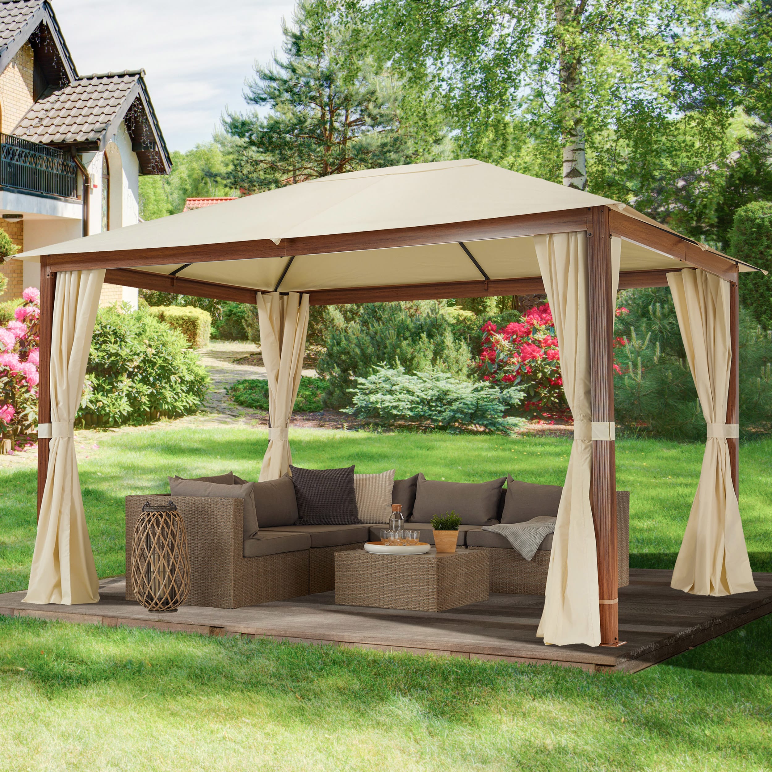 TOOLPORT Garden gazebo Forest Premium 3x4m, champagne with oak finish - (300191)
