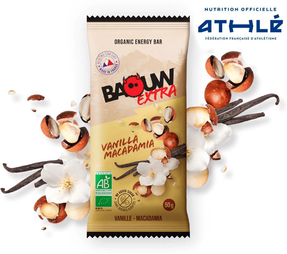 Baouw  - Extra Bio 50 g Vanille Macadamia - Barre Energétique