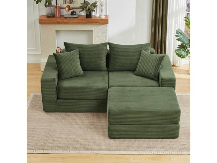 Canapé modulaire - FUNMOON - Loveeat Cloud Sofa - Velours côtelé vert - Mousse et ressort - Base antidérapante
