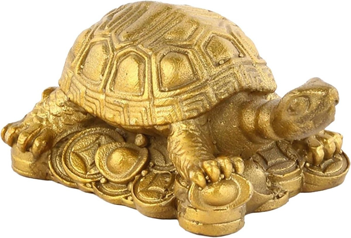 Goudkleurig Pyriet Schildpad Beeldje van Messing als Bureau Decoratie - Hoogte: 64 cm