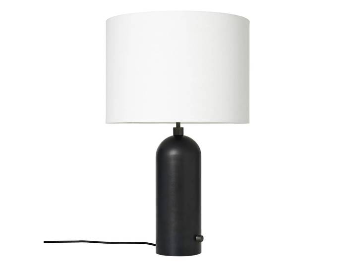 GUBI Gravity L Tischleuchte Blackend steel, weißer Schirm