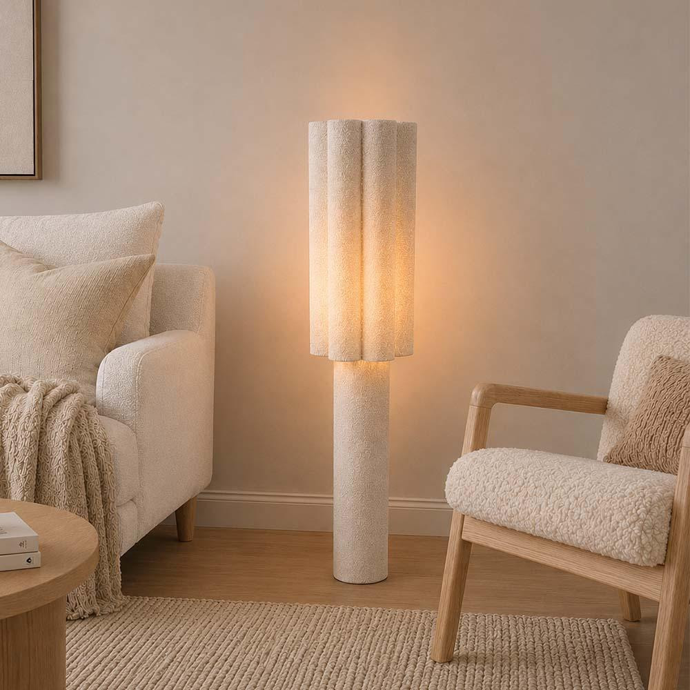 Milton & Oldbrook Bonn staande lamp, wit, bouclé