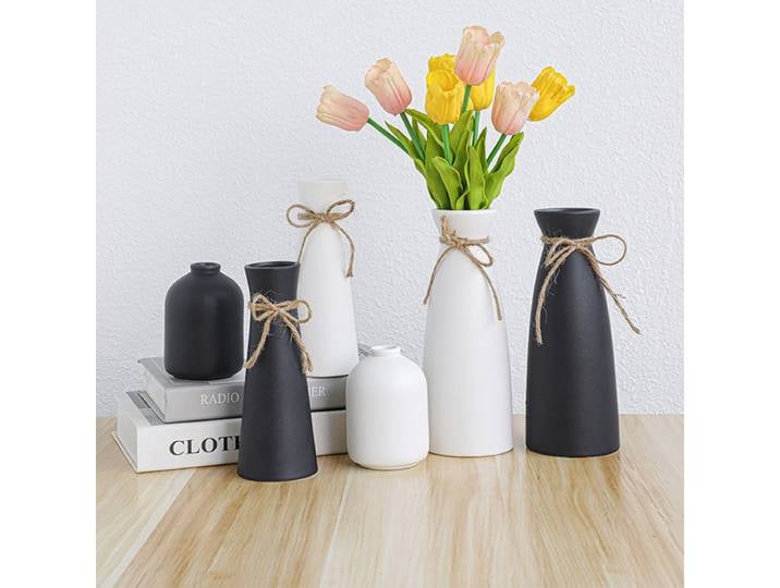 Ensemble de 3 vases en céramique, décoration d'intérieur, salon, arrangement floral, style moderne, vaisselle florale, vase noir et blanc, décoration