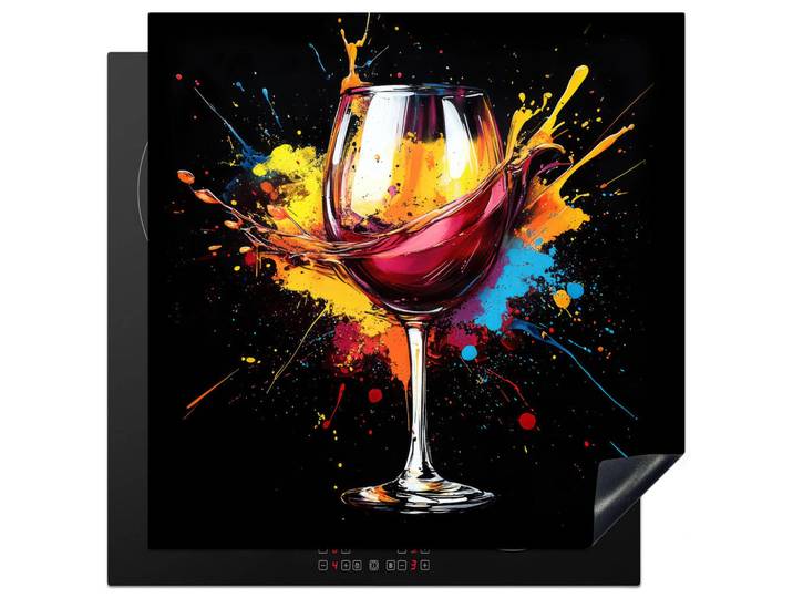 MuchoWow Herabdeckplatte - Wein - Glas - Graffiti - Getränk - Rot - Farbe - 78x78, Weinrot, Kunststoff, Quadratisch, 78x78x0.2 cm, Geschirr, Tischkultur & Serviergeschirr, Servierplatten