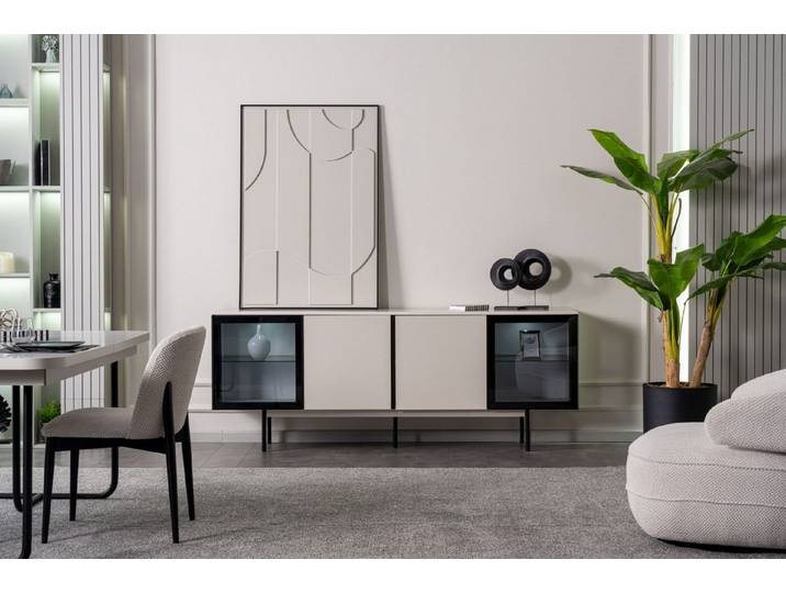 Xlmoebel Sideboard XLMOEBEL modernes Sideboard in beige Holzoptik, freistehend, Made in Europa