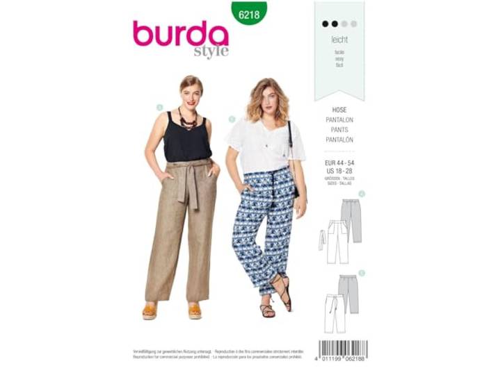 Burda Sewing Pattern 6218 - Womens Trousers 14-22