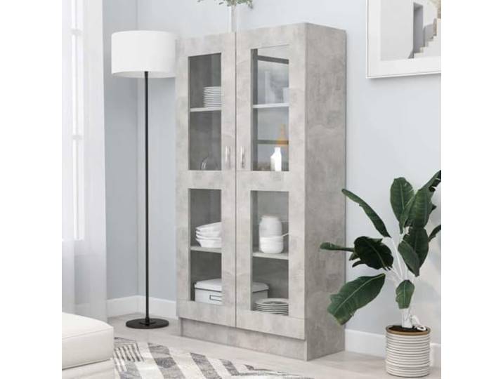 Vitrinenschrank Betongrau 82,5x30,5x150 cm Holzwerkstoff mit 4 Fächern 82,5x30,5x150 cm, Holzwerkstoff, Betongrau, 4 Fächer, 2 Türen, feucht abwischbar, für Bücher und Medien