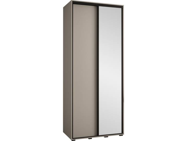 MIRJAN24 Schiebetürenschrank mit Spiegel Dakota 3 100 cm, Kleiderschrank mit zwei Kleiderstangen, zwei Schwebetüren (Farbe: Cashmere / Cashmere + Schwarz)
