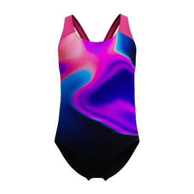 Badeanzug SPEEDO, Kinder, Gr. 176 (170), N-Gr, bunt (dkpnk, blk), Obermaterial: 100% Polyester, Badeanzüge Badeanzug, für Junior-Training, Unterricht und aktives Schwimmen geeignet