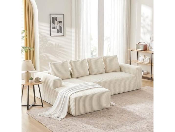 Modulares Ecksofa L-Form Sofa 261cm，Modernes 4‑Sitzer Design für Wohnzimmer Großes L-förmiges Sofa mit Rechts Chaiselongue，Wohnzimmer-Sofa mit breiten Armlehnen，Cord Sofa mit Tiefer Sitzfläche