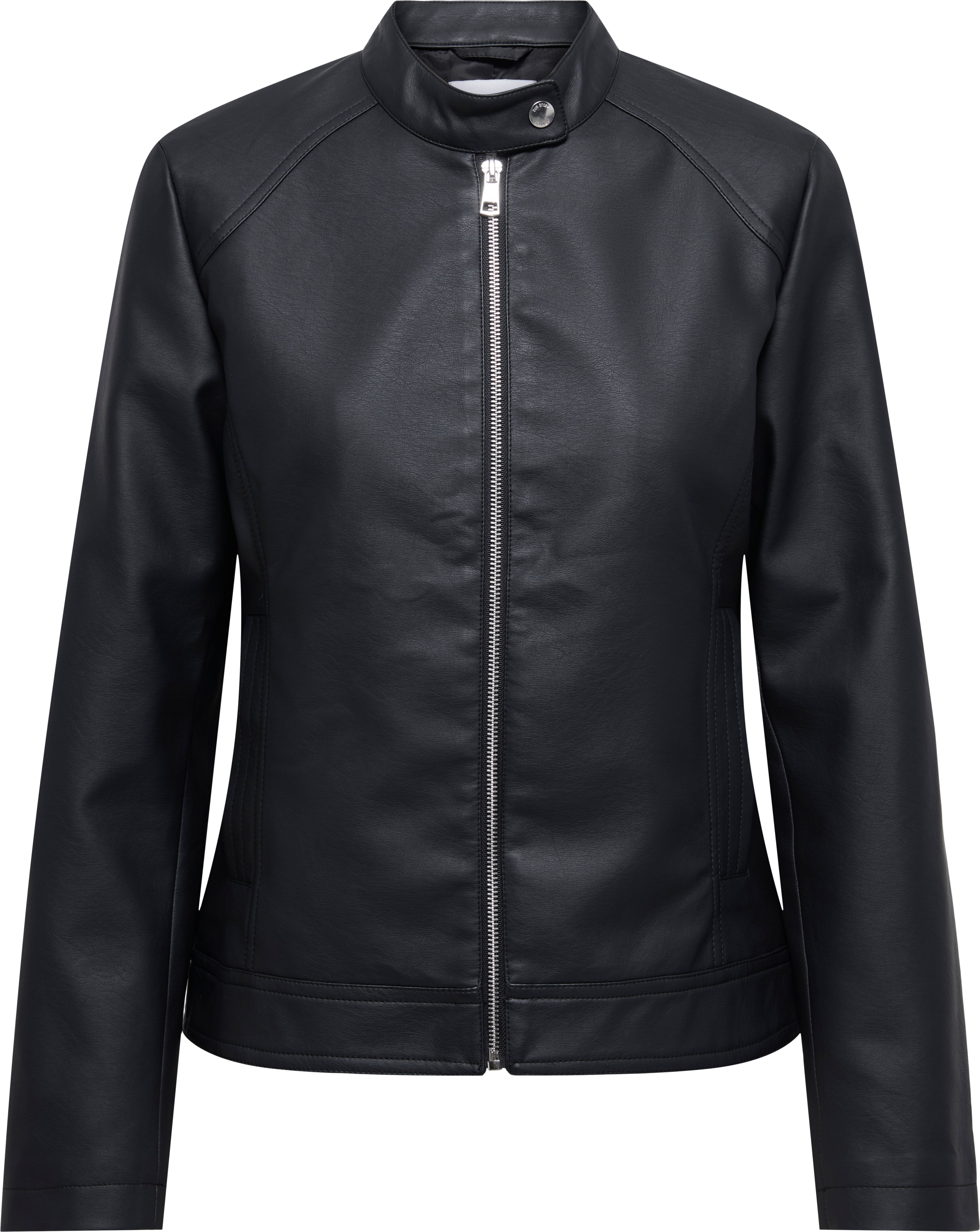Lederimitatjacke ONLY "ONLSABINE FAUX LEATHER JACKET OTW", Damen, Gr. S, schwarz, Web, Obermaterial: 100% Polyester, unifarben, Jacken Lederimitatjacke schwarz S